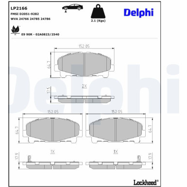 Delphi | Bremsbelagsatz, Scheibenbremse | LP2166