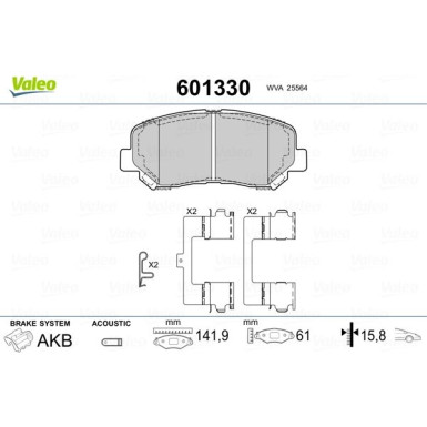 Valeo | Bremsbelagsatz, Scheibenbremse | 601330