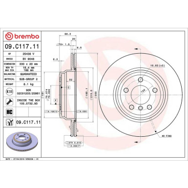 09.C117.11 Bremsscheibe PRIME LINE - UV Coated