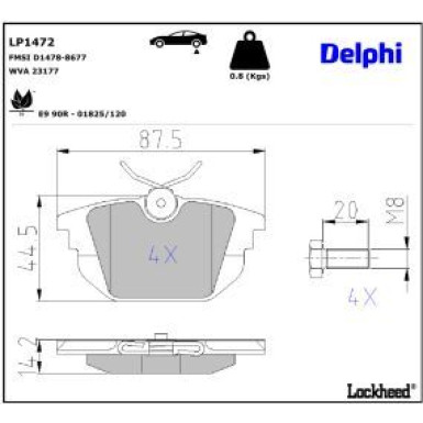 Delphi Bremsbelagsatz, Scheibenbremse LP1472