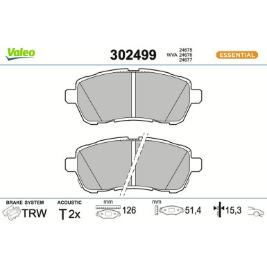 Valeo Bremsbelagsatz, Scheibenbremse ESSENTIAL 302499