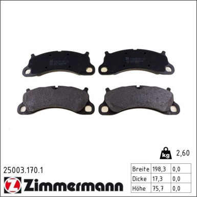 Zimmermann Bremsbelagsatz, Scheibenbremse 25003.170.1