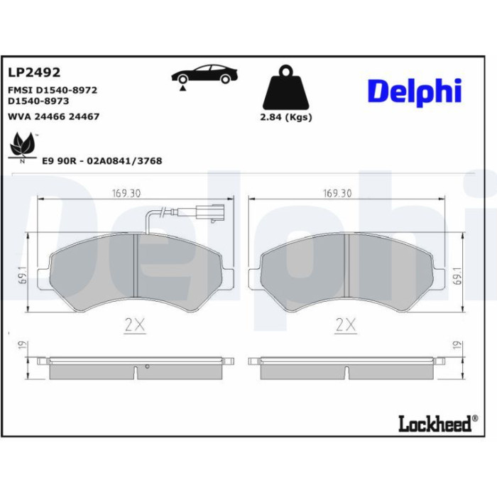 Delphi LP2492 Bremsbelagsatz, Scheibenbremse