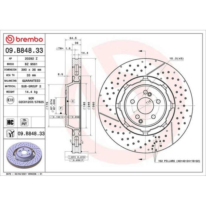 Brembo 09.B848.33 Bremsscheibe PRIME LINE - Dual Cast Brembo 09.B848.33 Bremsscheibe PRIME LINE - Dual Cast
