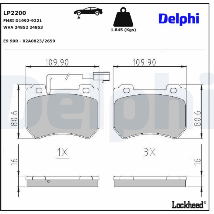 Delphi LP2200 Bremsbelagsatz, Scheibenbremse Delphi LP2200 Bremsbelagsatz, Scheibenbremse