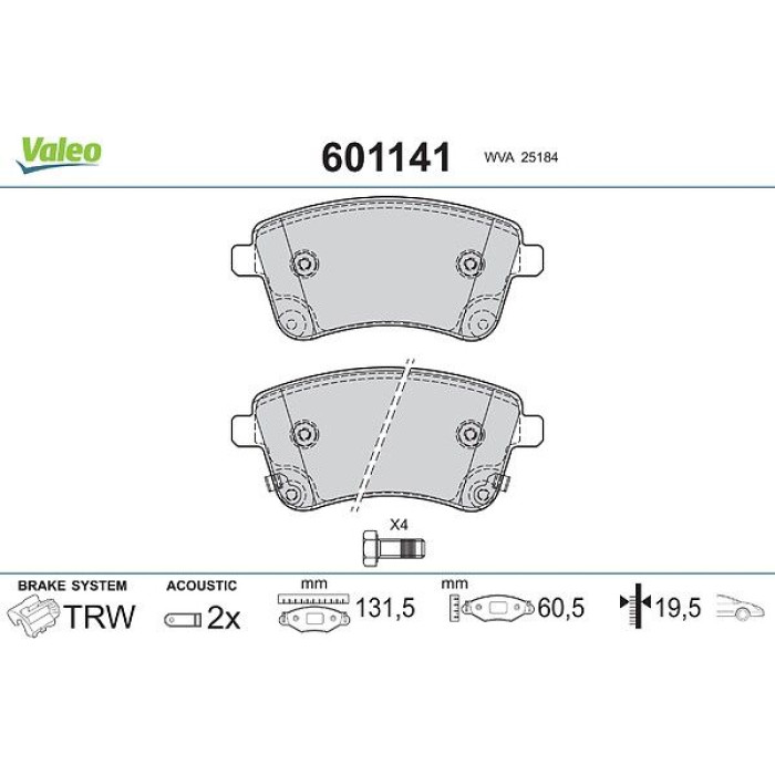 Valeo 601141 Bremsbelagsatz, Scheibenbremse
