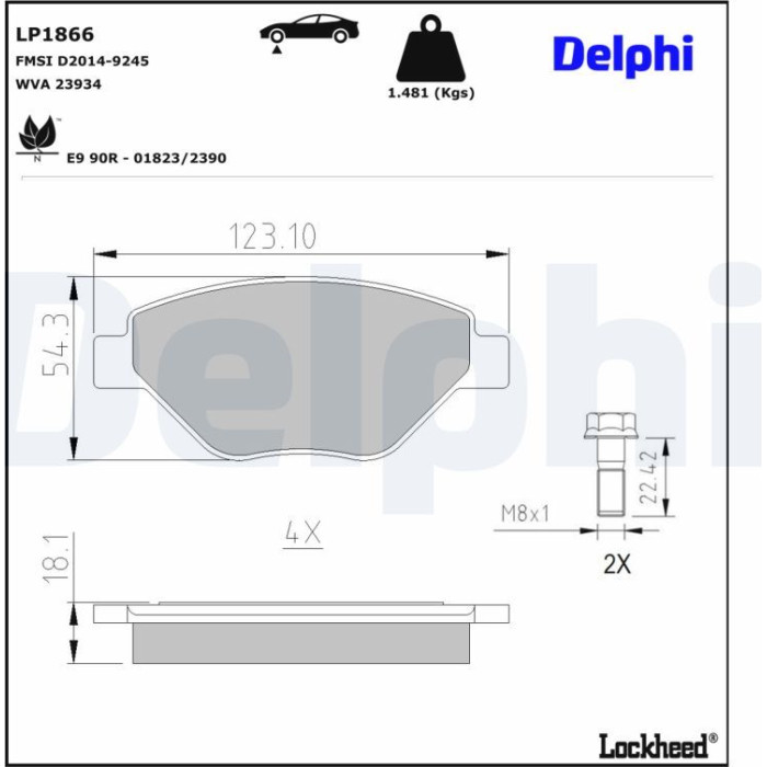 Delphi LP1866 Bremsbelagsatz, Scheibenbremse