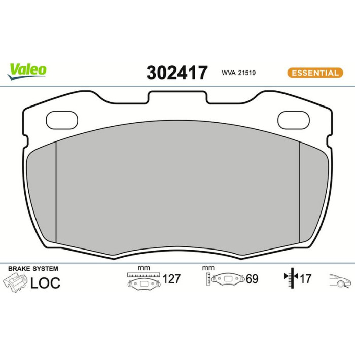 Valeo 302417 Bremsbelagsatz, Scheibenbremse ESSENTIAL Valeo 302417 Bremsbelagsatz, Scheibenbremse ESSENTIAL