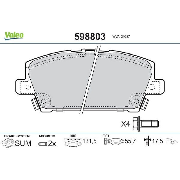 Valeo 598803 Bremsbelagsatz, Scheibenbremse Valeo 598803 Bremsbelagsatz, Scheibenbremse