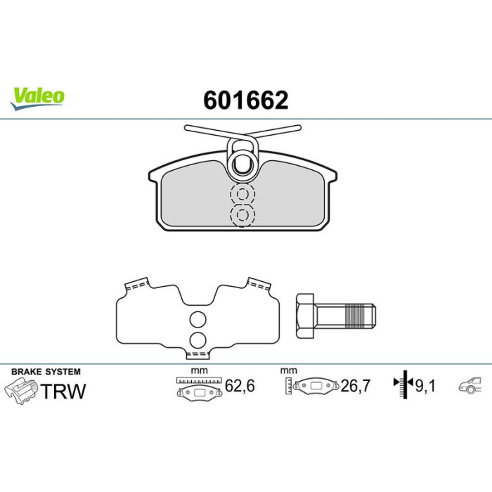 Valeo 601662 Bremsbelagsatz, Scheibenbremse Valeo 601662 Bremsbelagsatz, Scheibenbremse