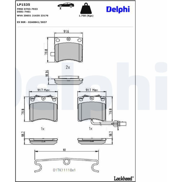 Delphi LP1535 Bremsbelagsatz, Scheibenbremse Delphi LP1535 Bremsbelagsatz, Scheibenbremse