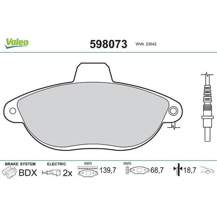 Valeo 598073 Bremsbelagsatz, Scheibenbremse Valeo 598073 Bremsbelagsatz, Scheibenbremse