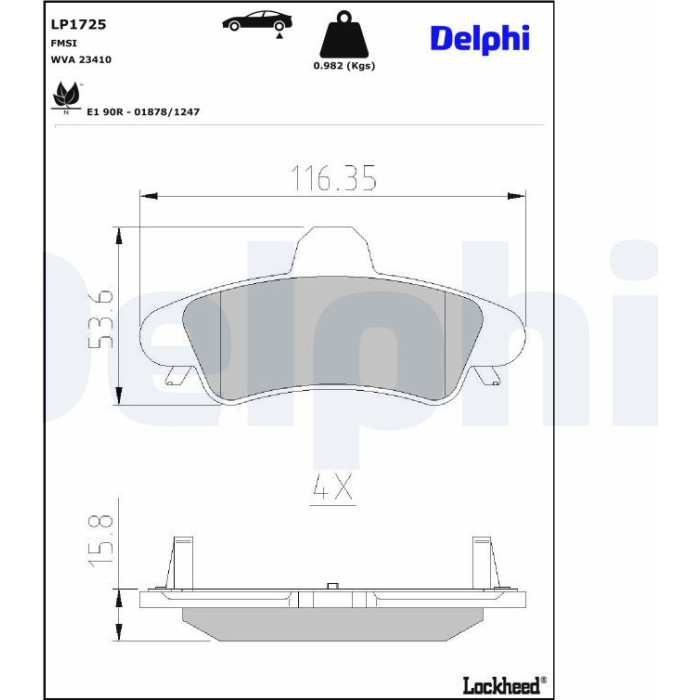 Delphi LP1725 Bremsbelagsatz, Scheibenbremse