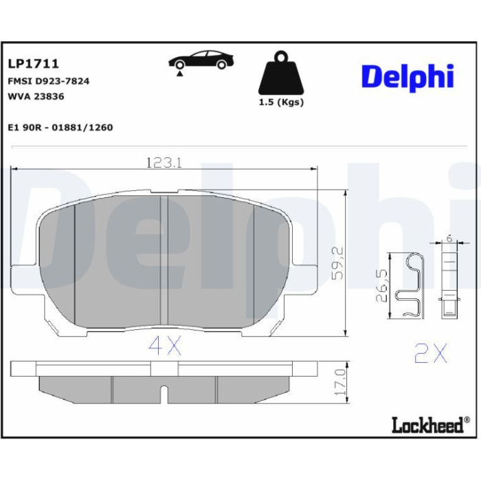 Delphi LP1711 Bremsbelagsatz, Scheibenbremse Delphi LP1711 Bremsbelagsatz, Scheibenbremse