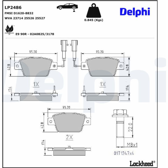 Delphi LP2486 Bremsbelagsatz, Scheibenbremse Delphi LP2486 Bremsbelagsatz, Scheibenbremse