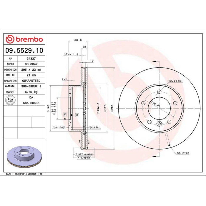 Brembo 09.5529.10 Bremsscheibe PRIME LINE Brembo 09.5529.10 Bremsscheibe PRIME LINE