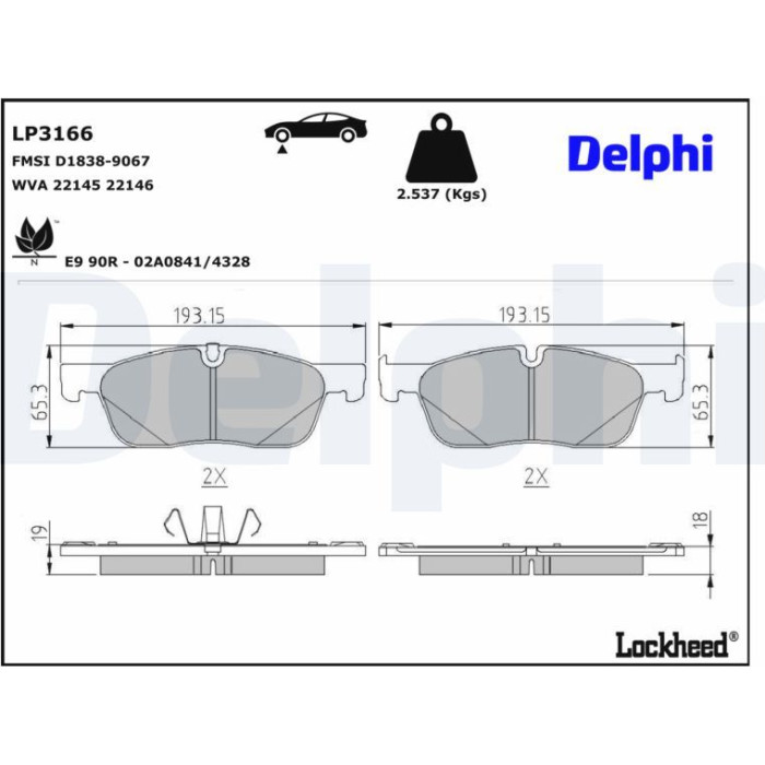 Delphi LP3166 Bremsbelagsatz, Scheibenbremse Delphi LP3166 Bremsbelagsatz, Scheibenbremse