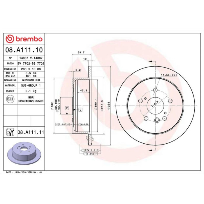 Brembo 08.A111.11 Bremsscheibe PRIME LINE - UV Coated Brembo 08.A111.11 Bremsscheibe PRIME LINE - UV Coated