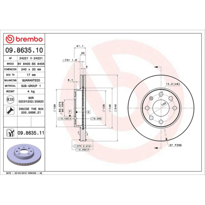 Brembo 09.8635.11 Bremsscheibe PRIME LINE - UV Coated Brembo 09.8635.11 Bremsscheibe PRIME LINE - UV Coated