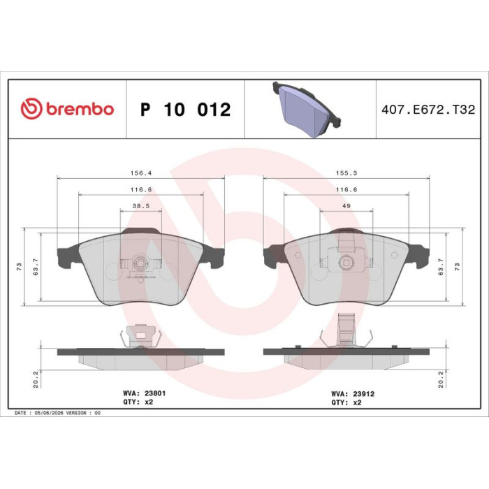Brembo P 10 012 Bremsbelagsatz, Scheibenbremse PRIME LINE