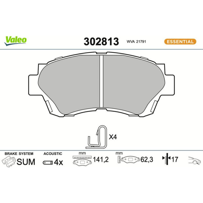 Valeo 302813 Bremsbelagsatz, Scheibenbremse ESSENTIAL Valeo 302813 Bremsbelagsatz, Scheibenbremse ESSENTIAL