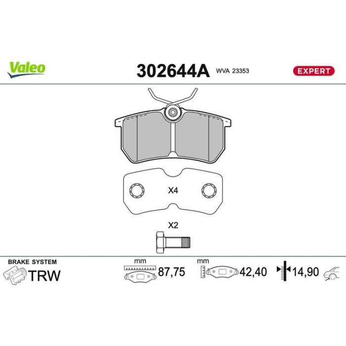 Valeo 302644A Bremsbelagsatz, Scheibenbremse EXPERT Valeo 302644A Bremsbelagsatz, Scheibenbremse EXPERT