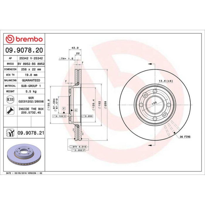 Brembo 09.9078.21 Bremsscheibe PRIME LINE - UV Coated Brembo 09.9078.21 Bremsscheibe PRIME LINE - UV Coated