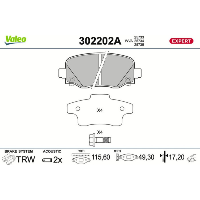 Valeo 302202A Bremsbelagsatz, Scheibenbremse EXPERT
