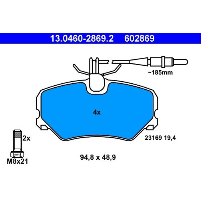 ATE 13.0460-2869.2 Bremsbelagsatz, Scheibenbremse ATE 13.0460-2869.2 Bremsbelagsatz, Scheibenbremse