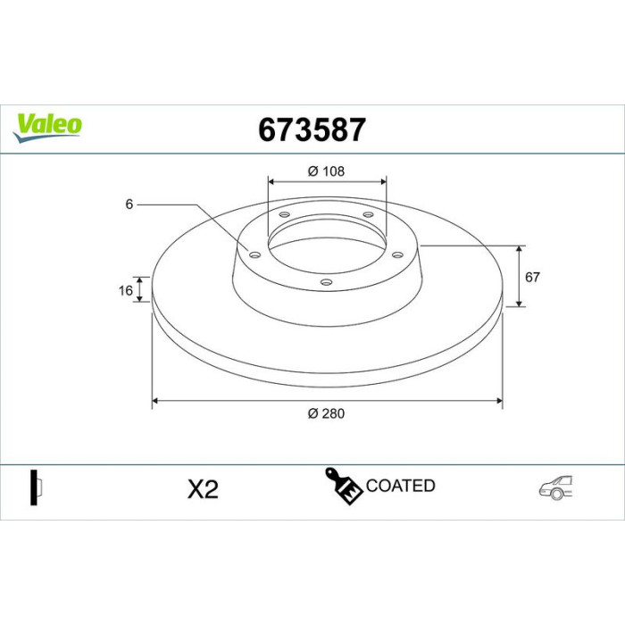 Valeo 673587 Bremsscheibe COATED Valeo 673587 Bremsscheibe COATED