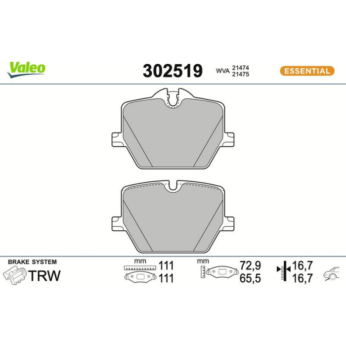 Valeo 302519 Bremsbelagsatz, Scheibenbremse ESSENTIAL Valeo 302519 Bremsbelagsatz, Scheibenbremse ESSENTIAL