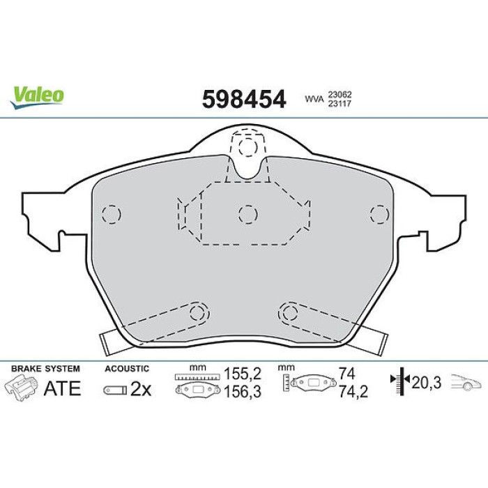 Valeo 598454 Bremsbelagsatz, Scheibenbremse Valeo 598454 Bremsbelagsatz, Scheibenbremse