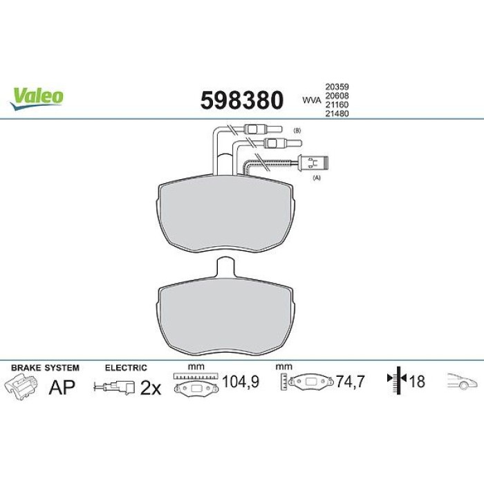 Valeo 598380 Bremsbelagsatz, Scheibenbremse Valeo 598380 Bremsbelagsatz, Scheibenbremse