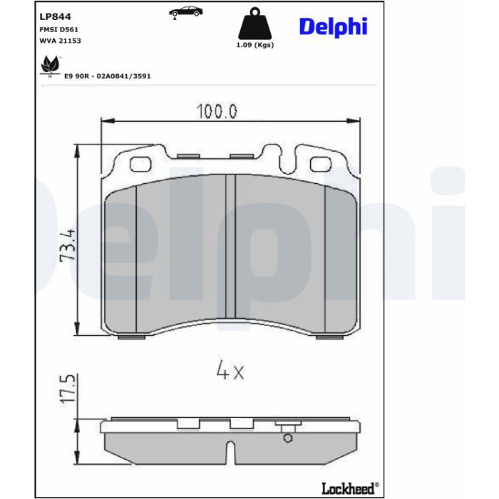 Delphi LP844 Bremsbelagsatz, Scheibenbremse