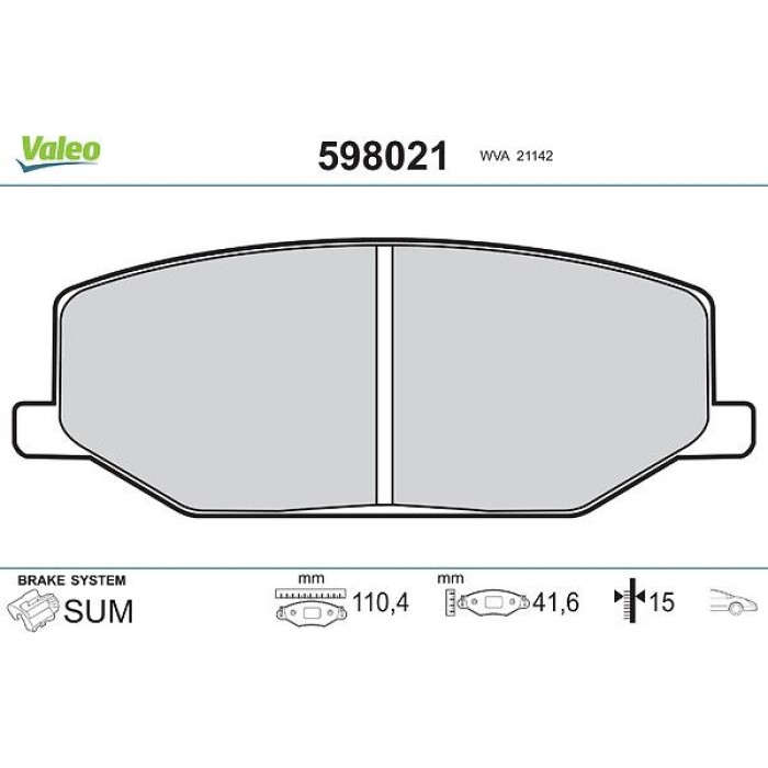 Valeo 598021 Bremsbelagsatz, Scheibenbremse Valeo 598021 Bremsbelagsatz, Scheibenbremse