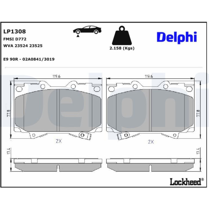 Delphi LP1308 Bremsbelagsatz, Scheibenbremse Delphi LP1308 Bremsbelagsatz, Scheibenbremse
