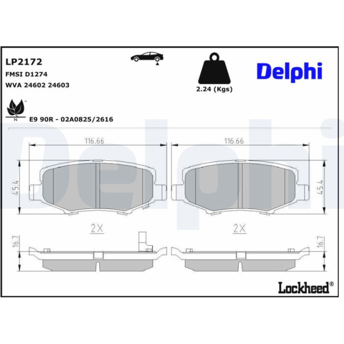 Delphi LP2172 Bremsbelagsatz, Scheibenbremse