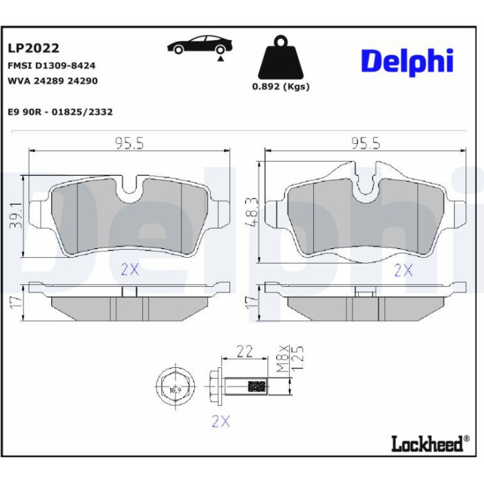 Delphi LP2022 Bremsbelagsatz, Scheibenbremse Delphi LP2022 Bremsbelagsatz, Scheibenbremse