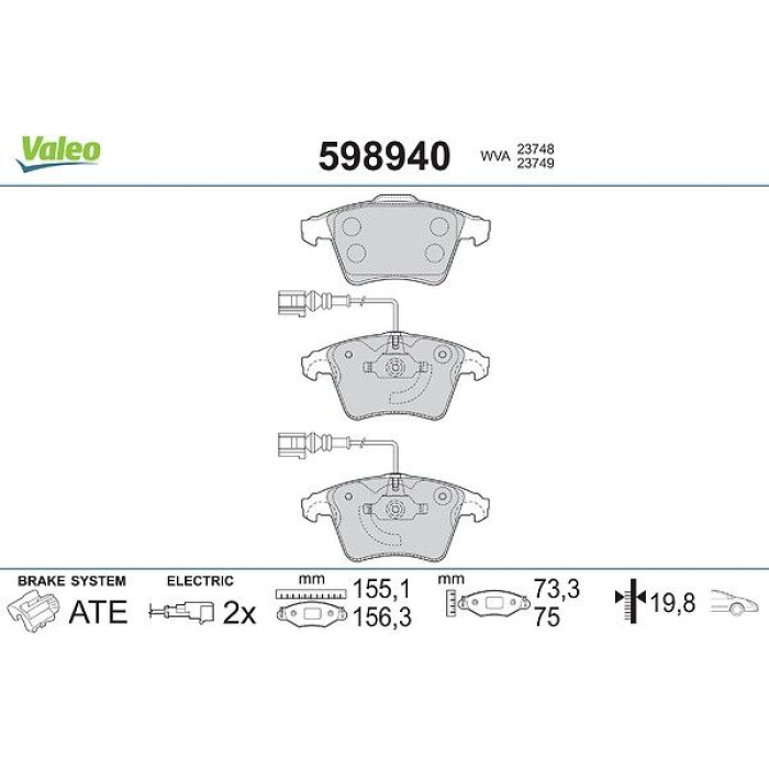 Valeo 598940 Bremsbelagsatz, Scheibenbremse