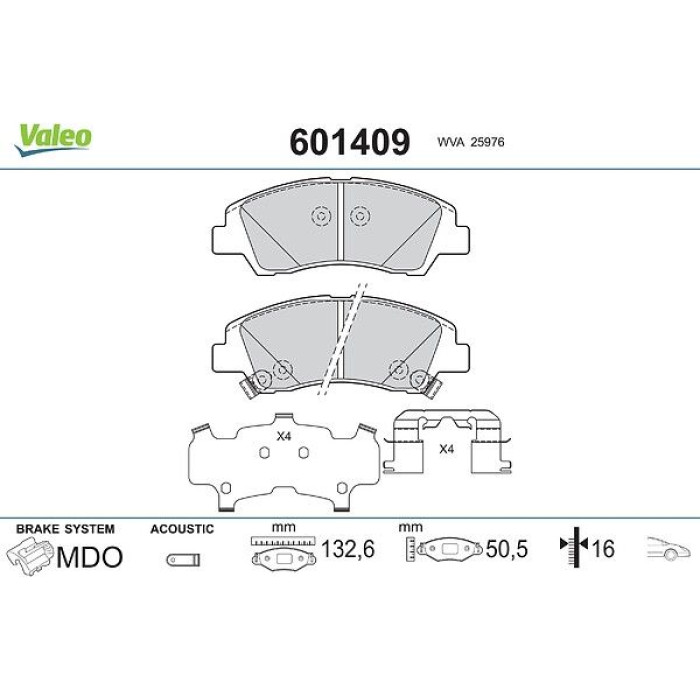 Valeo 601409 Bremsbelagsatz, Scheibenbremse Valeo 601409 Bremsbelagsatz, Scheibenbremse