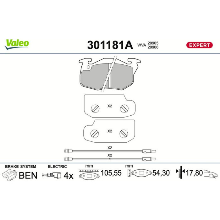 Valeo 301181A Bremsbelagsatz, Scheibenbremse EXPERT Valeo 301181A Bremsbelagsatz, Scheibenbremse EXPERT
