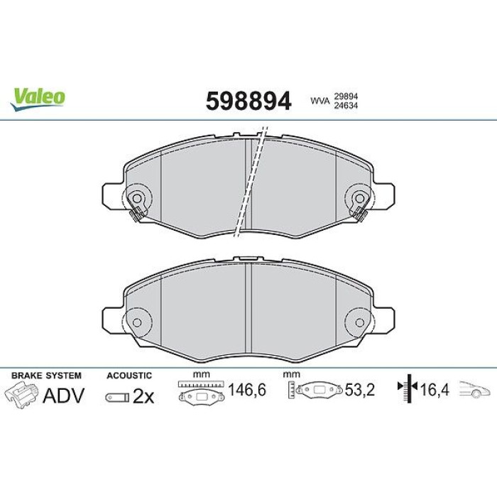 Valeo 598894 Bremsbelagsatz, Scheibenbremse