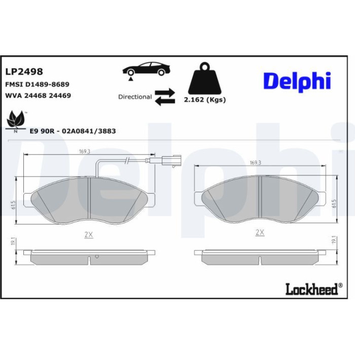 Delphi LP2498 Bremsbelagsatz, Scheibenbremse Delphi LP2498 Bremsbelagsatz, Scheibenbremse
