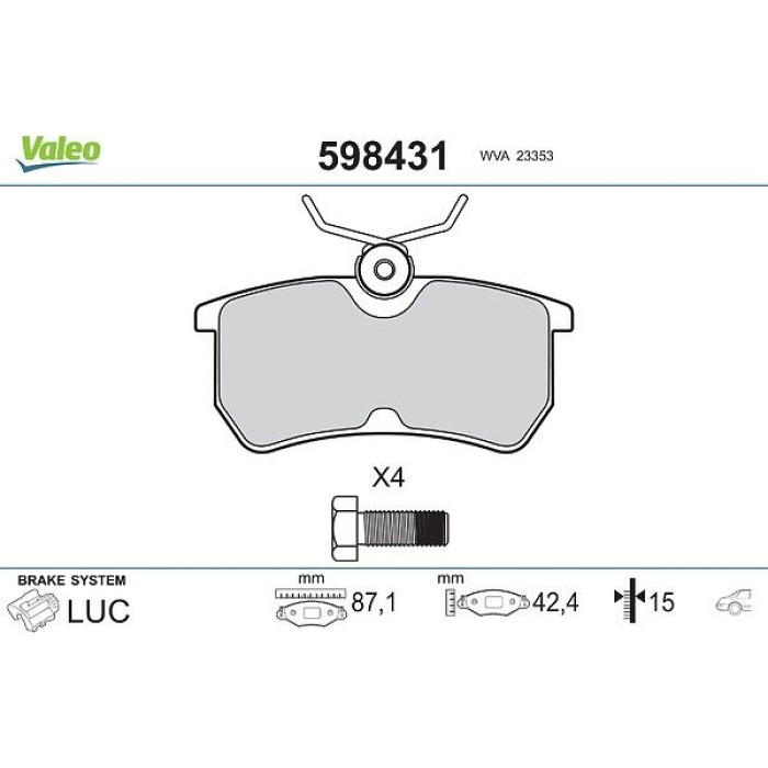 Valeo 598431 Bremsbelagsatz, Scheibenbremse Valeo 598431 Bremsbelagsatz, Scheibenbremse