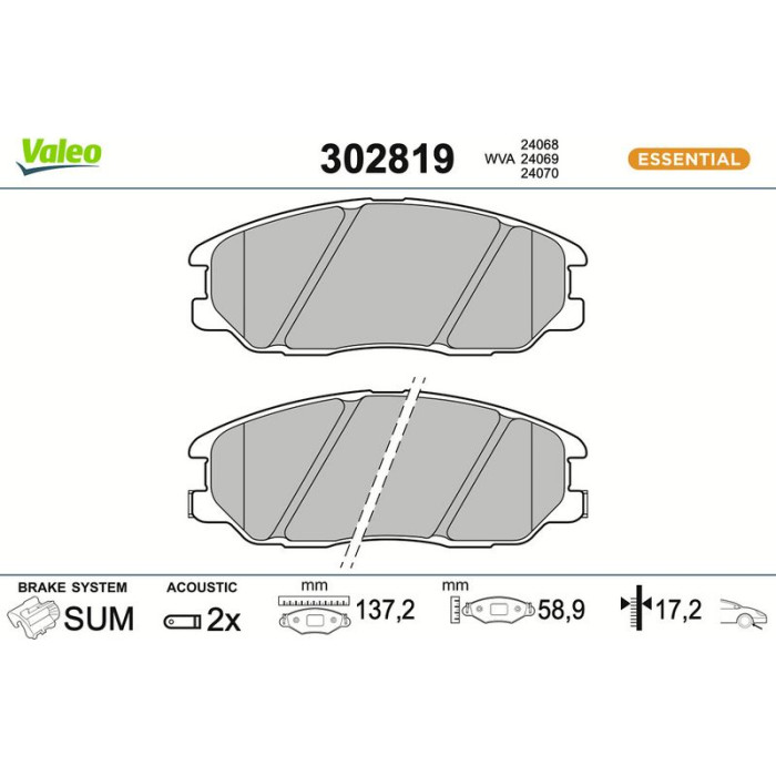 Valeo 302819 Bremsbelagsatz, Scheibenbremse ESSENTIAL