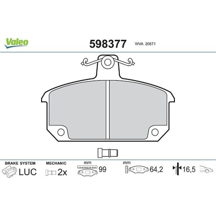 Valeo 598377 Bremsbelagsatz, Scheibenbremse Valeo 598377 Bremsbelagsatz, Scheibenbremse