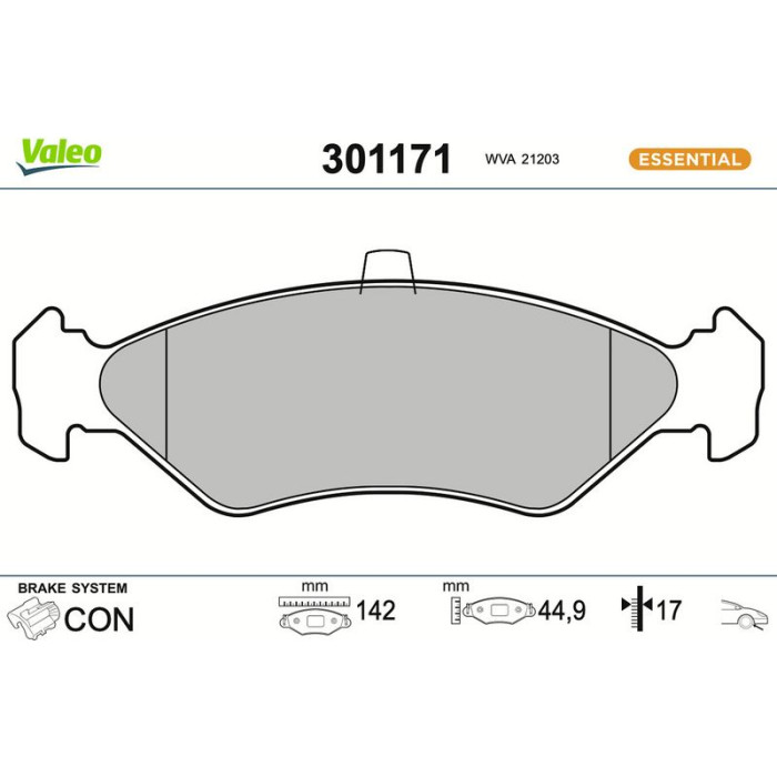 Valeo 301171 Bremsbelagsatz, Scheibenbremse ESSENTIAL Valeo 301171 Bremsbelagsatz, Scheibenbremse ESSENTIAL
