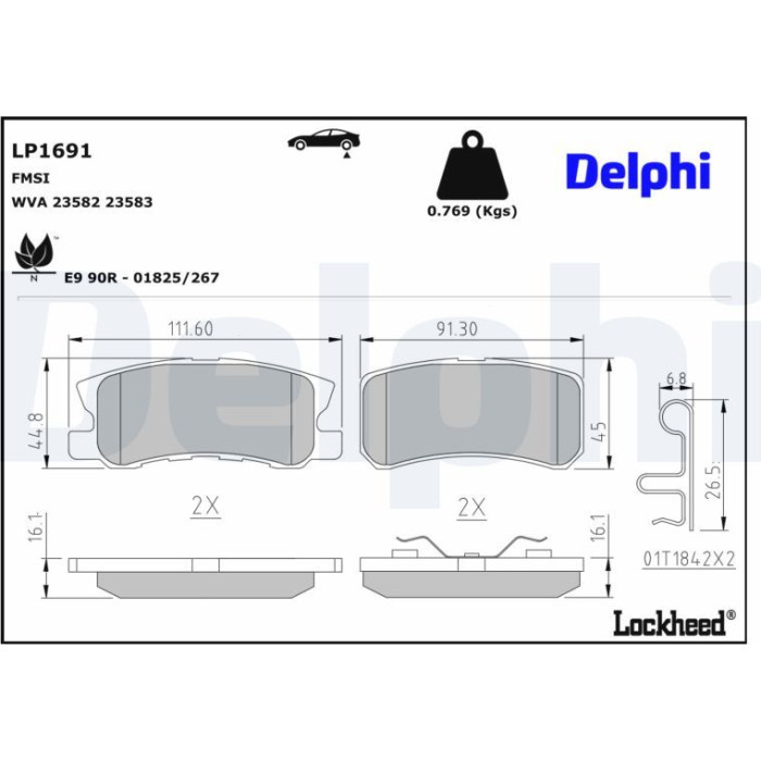 Delphi LP1691 Bremsbelagsatz, Scheibenbremse Delphi LP1691 Bremsbelagsatz, Scheibenbremse