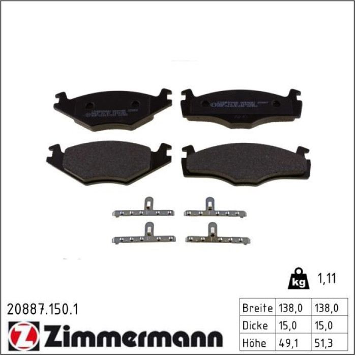 Zimmermann 20887.150.1 Bremsbelagsatz, Scheibenbremse Zimmermann 20887.150.1 Bremsbelagsatz, Scheibenbremse