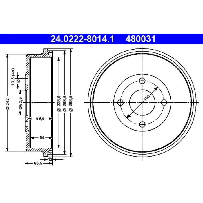 ATE 24.0222-8014.1 Bremstrommel ATE 24.0222-8014.1 Bremstrommel